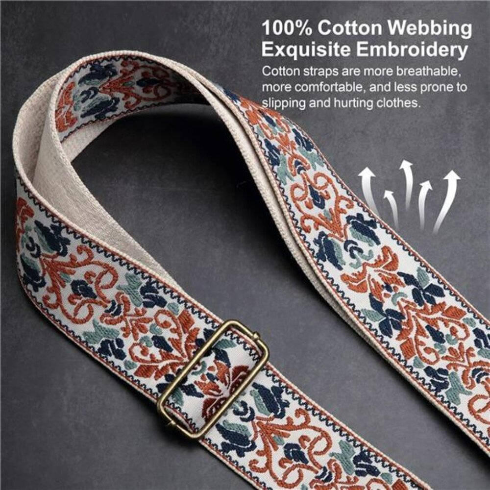 Jacquard embroidery guitar strap with leather ends adjustable for acoustic elect - Picture 3 of 7